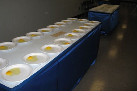 Uncooked eggs on a table